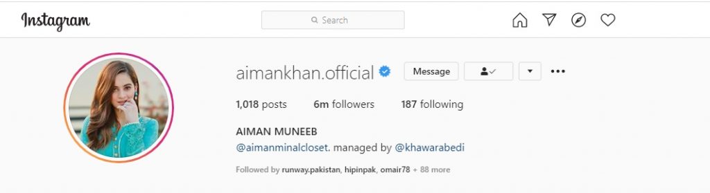 Aiman Khan Becomes Most Followed Pakistani Celebrity On Instagram With 6m Followers