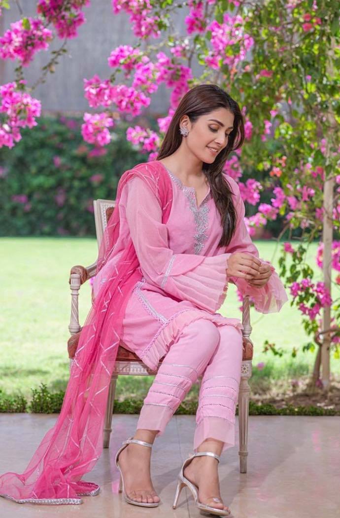 Pink and green tissue dress by The Anarkali Shop | The Secret Label