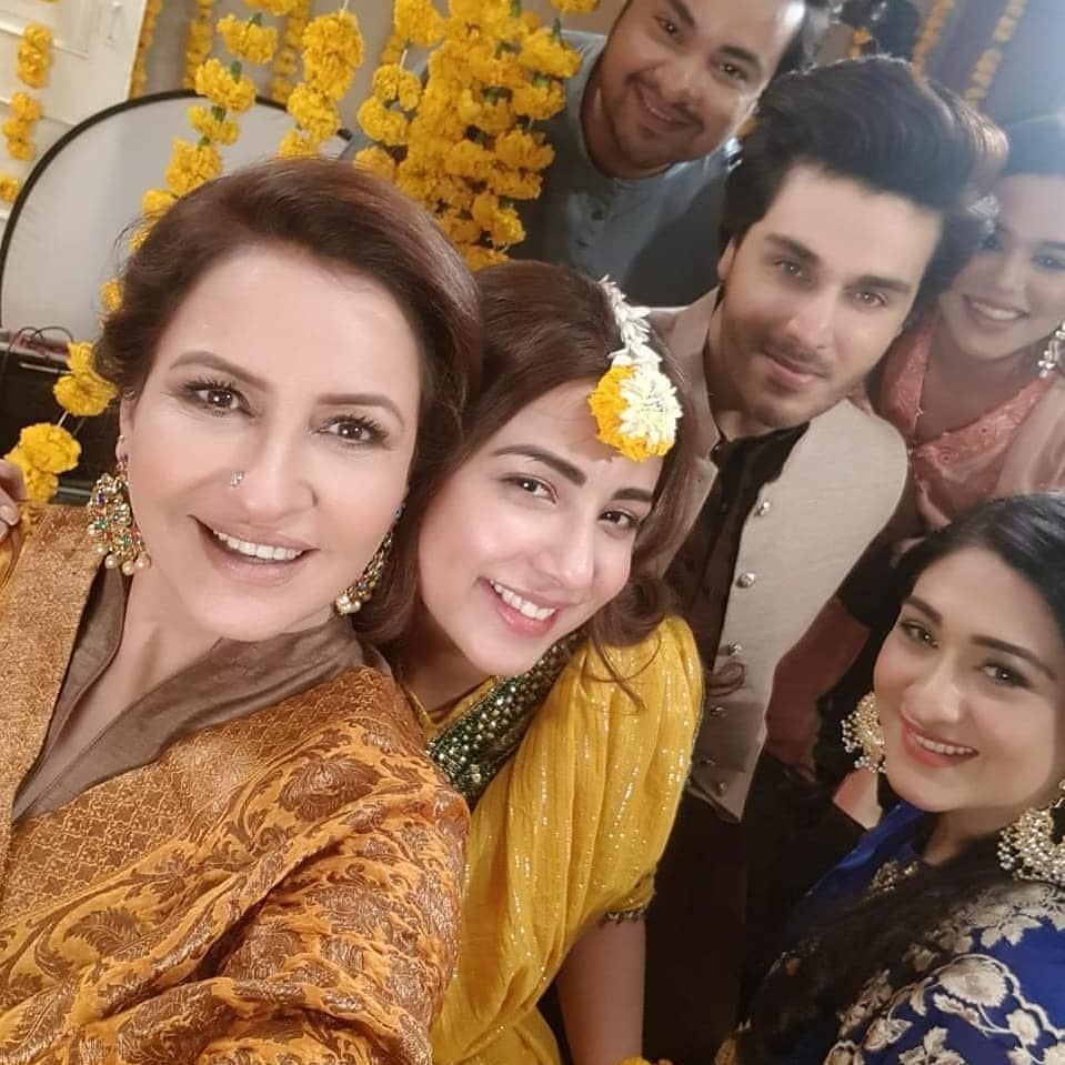 BTS Pictures of Ahsan Khan, Hina Altaf and Ushna Shah Drama ”Bandhay Ek Dour Se”