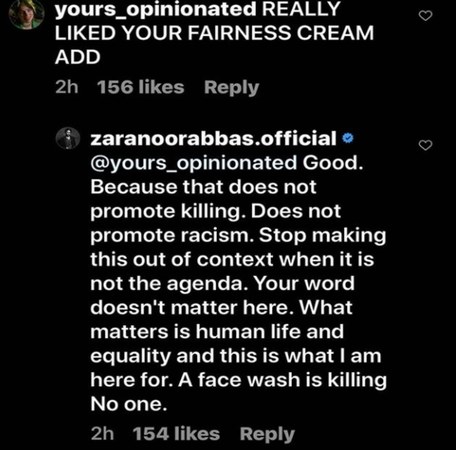 Zara Noor Abbas Criticized For Promoting Colorism