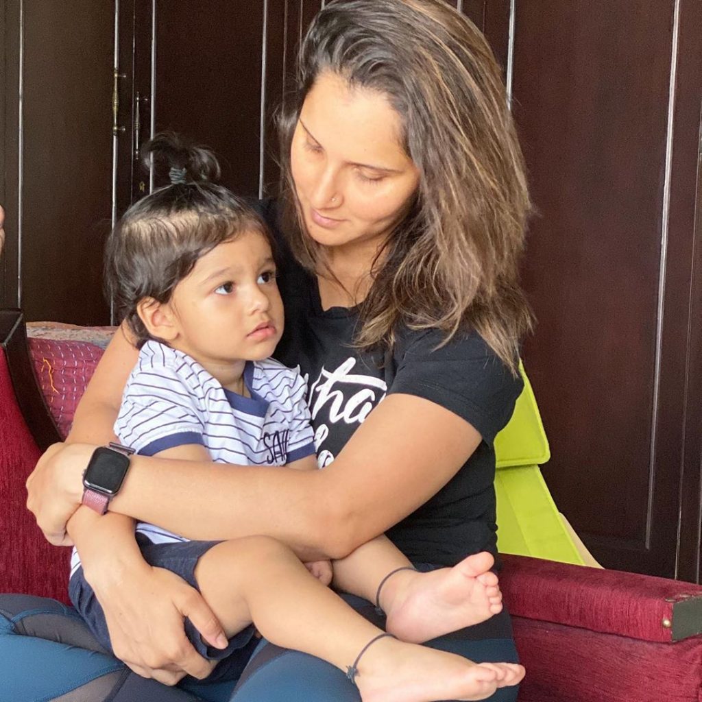 Sania Mirza Teaching Workout Moves To Her Son 6