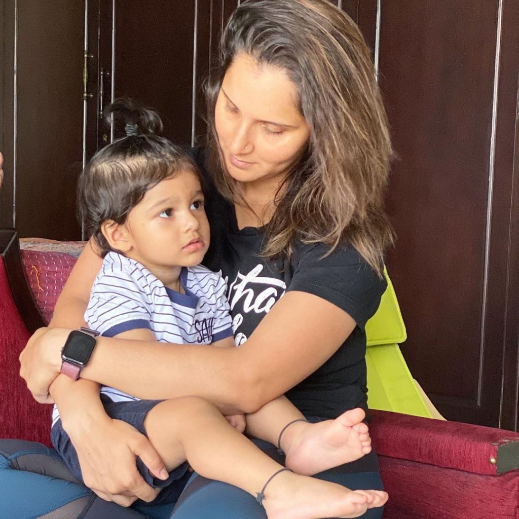 Sania Mirza Teaching Workout Moves To Her Son