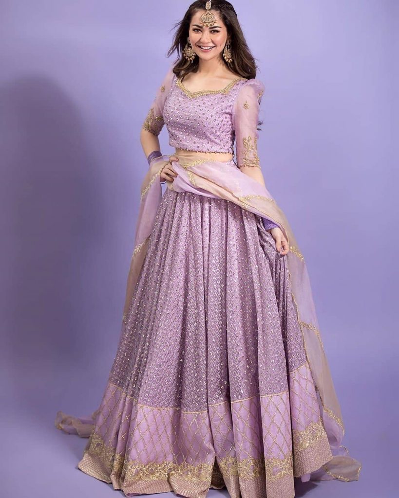 Hania Amir Looking Stunning In Lilac Colored Lehnga Choli