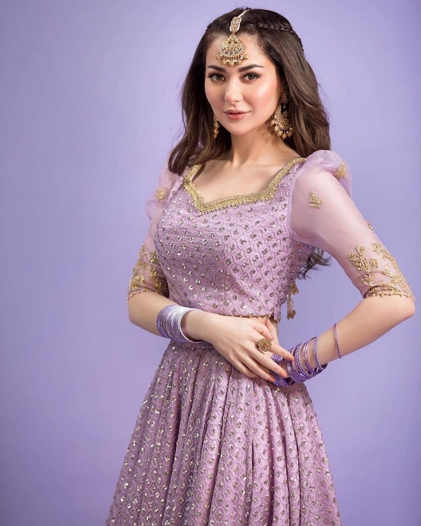 Hania Amir Looking Stunning In Lilac Colored Lehnga Choli