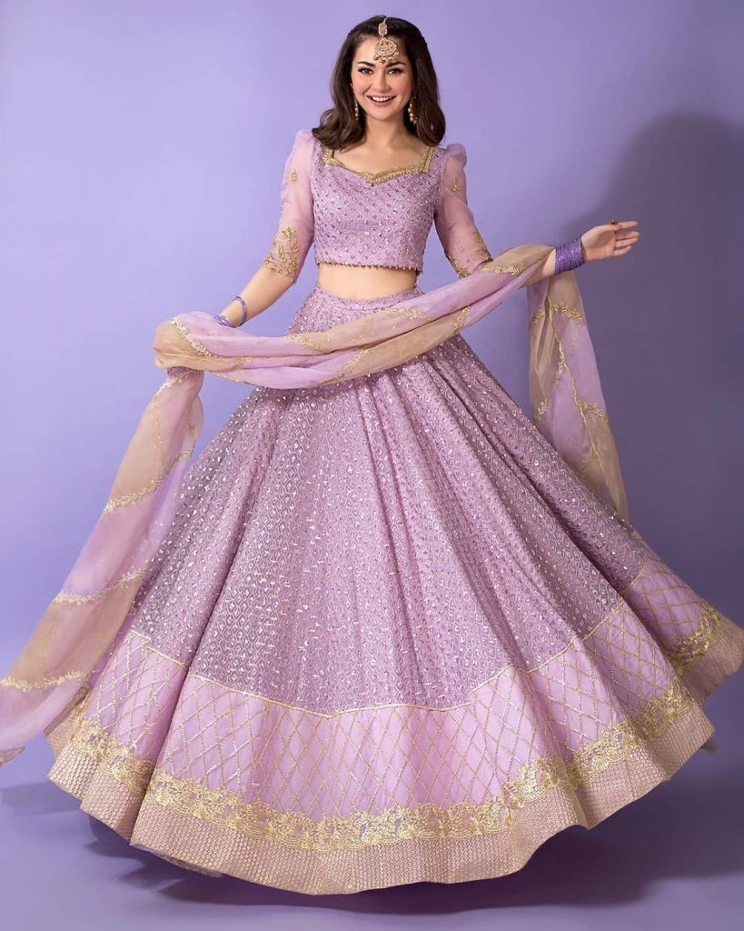 Hania Amir Looking Stunning In Lilac Colored Lehnga Choli