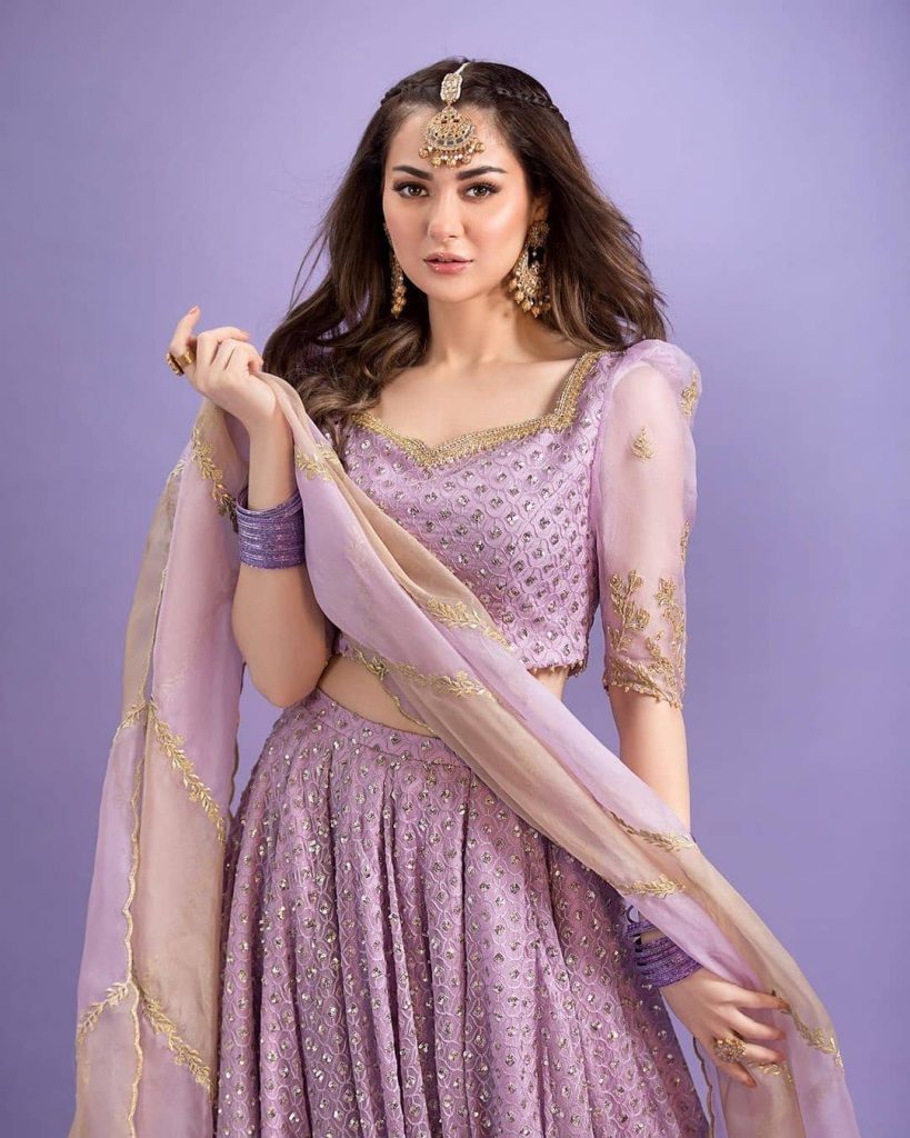 Hania Amir Looking Stunning In Lilac Colored Lehnga Choli