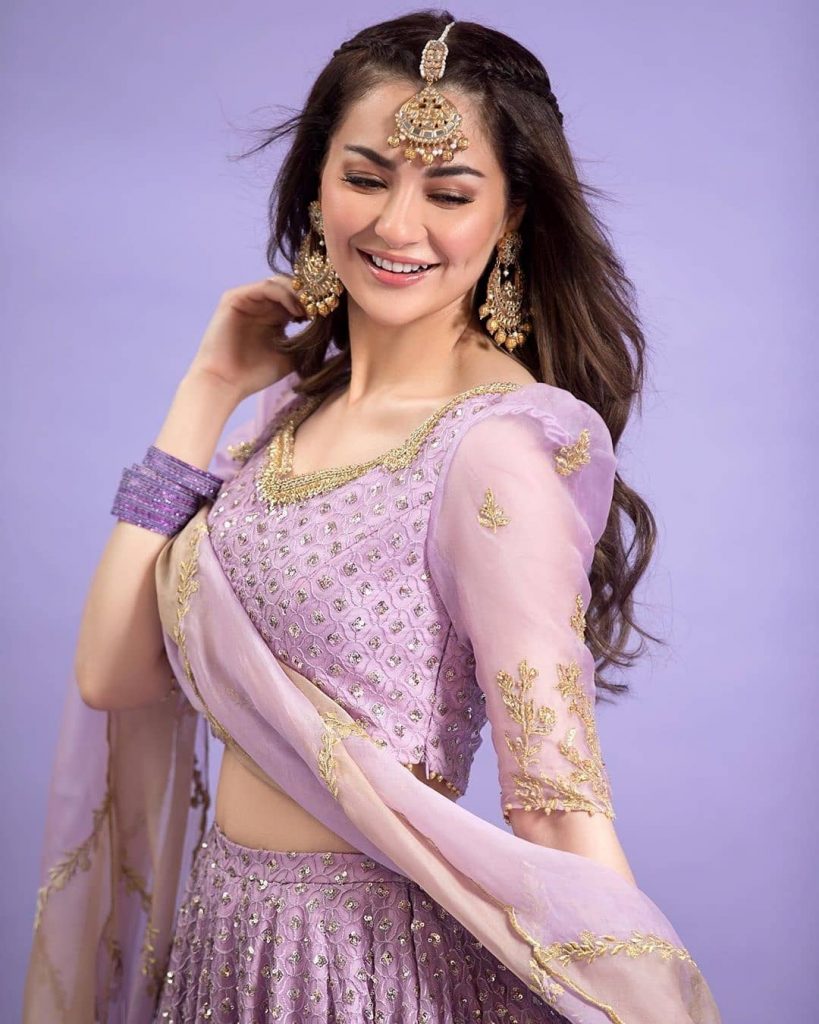 Hania Amir Looking Stunning In Lilac Colored Lehnga Choli