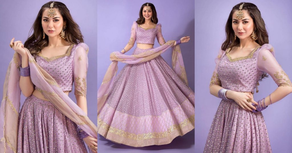 Hania Amir Looking Stunning In Lilac Colored Lehnga Choli