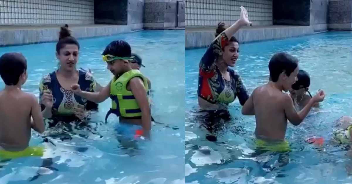 Sana Fakhar Enjoys Swimming With Kids | Reviewit.pk