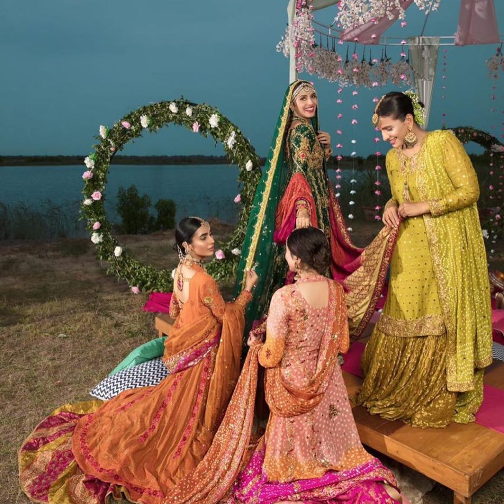 Ayeza Khan Looking Gorgeous in Beautiful Mehndi Dresses by Ansab