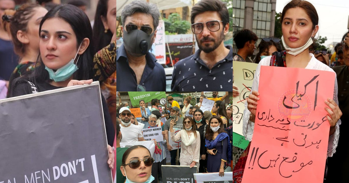 Mahira Khan, Ayesha Omar, Sarah Khan And Others Attend Protest For Motorway Case