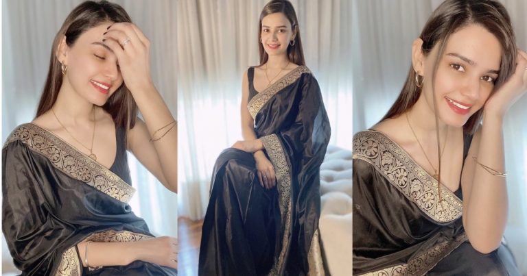 Latest Pictures Of Kiran Haq In Black Saree