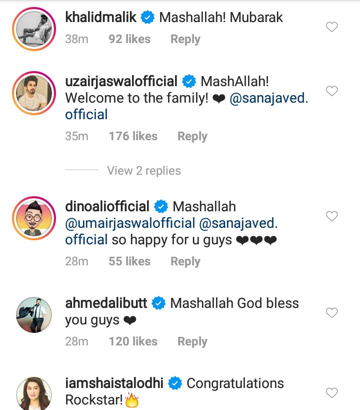 Celebrities Congratulated Newly Married Sana Javed And Umair Jaswal