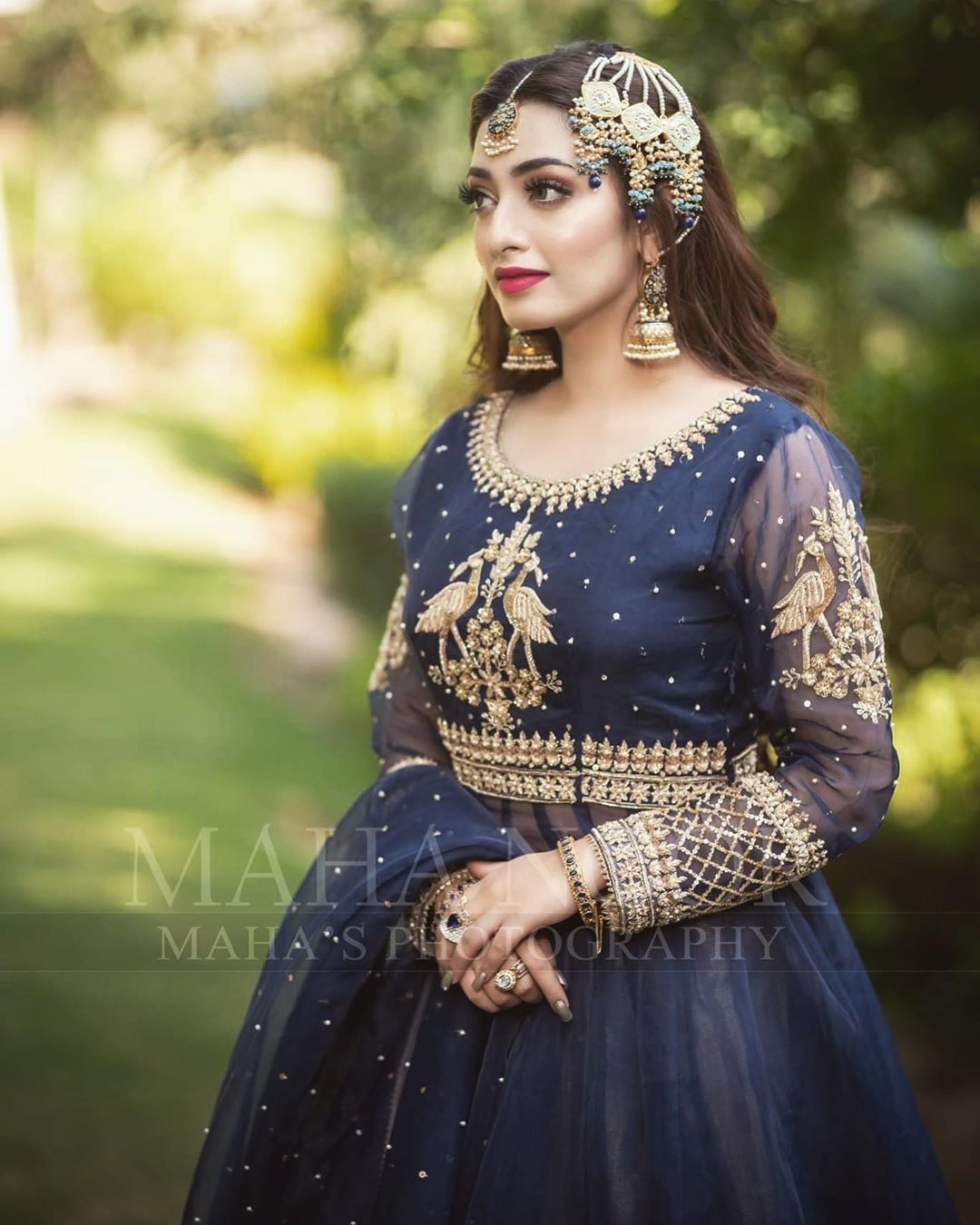 Actress Nawal Saeed Looking Gorgeous in Navy Blue Bridal Dress Shoot