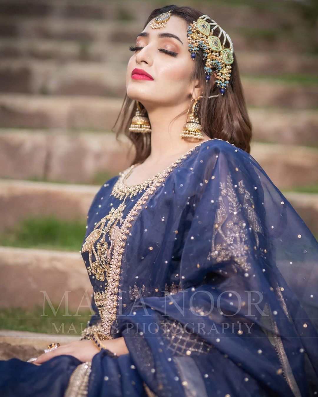 Actress Nawal Saeed Looking Gorgeous in Navy Blue Bridal Dress Shoot