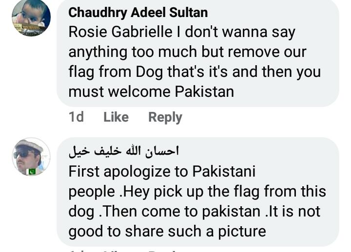 Rosie Gabrielle Receives Hate For Dressing Dog In Pakistani Flag