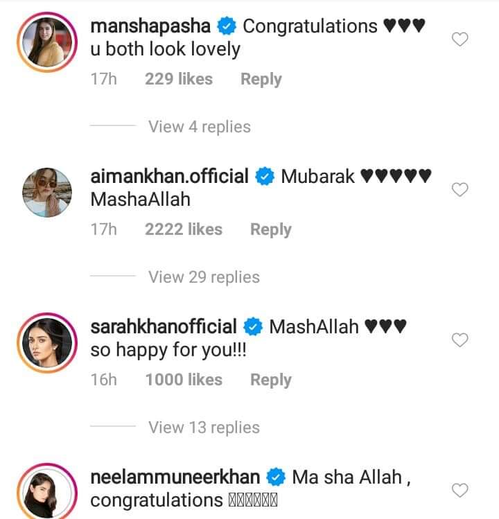 Celebrities Congratulated Newly Married Sana Javed And Umair Jaswal