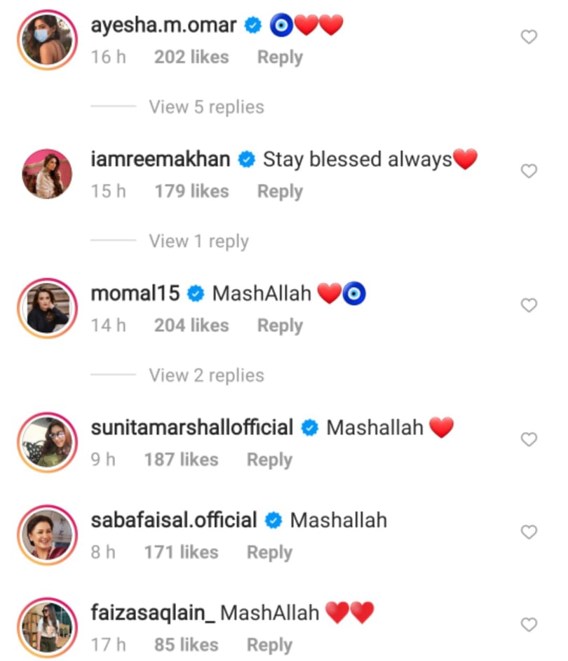 Ayeza Khan Receives Love From Fellow Stars On Family Pictures