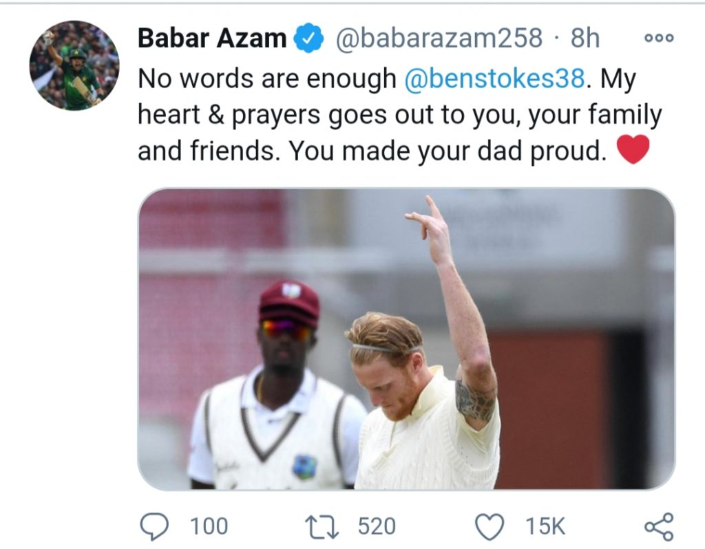 Babar Azam condoles with Ben Stokes