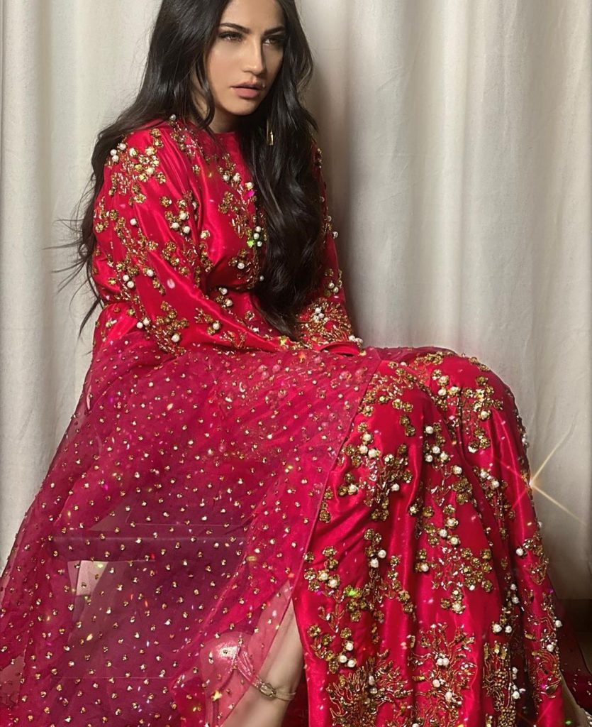 Neelum Muneer Looks Ravishing in Red and Shocking Pink Outfit