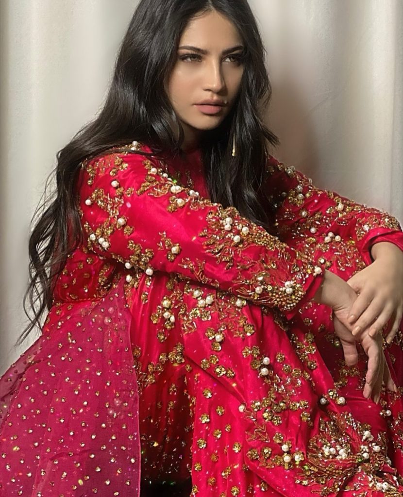 Neelum Muneer Looks Ravishing in Red and Shocking Pink Outfit