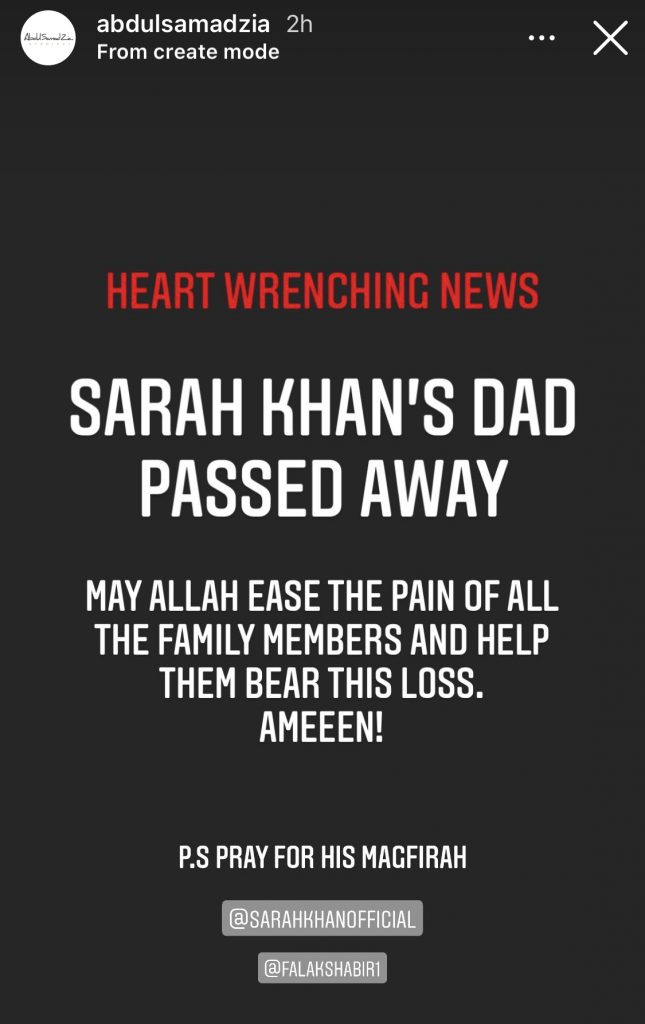 Sarah Khan's Father Passed Away