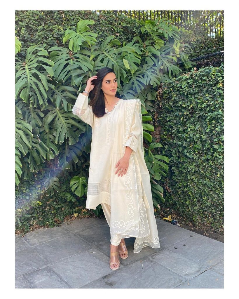 Dazzling Iqra Aziz Hussain in Rare White Collection