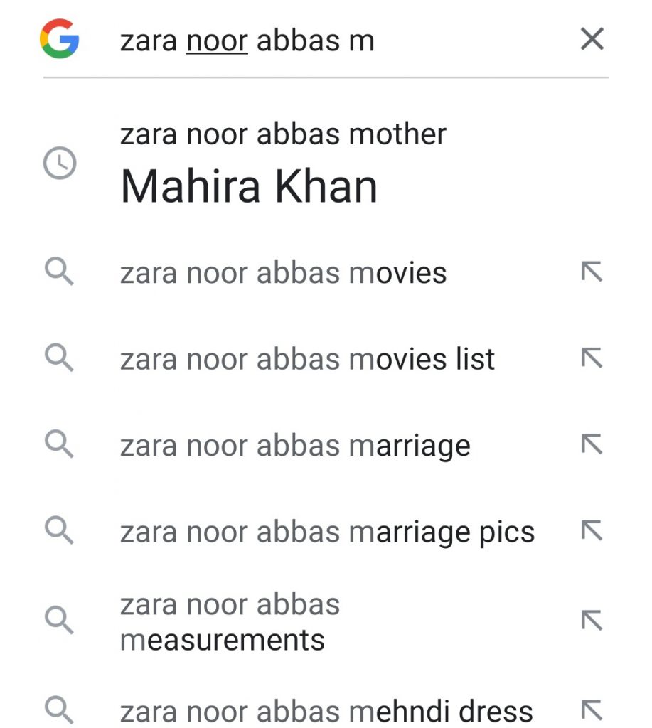 Google Lists Mahira Khan as Zara Noor Abbas's Mother