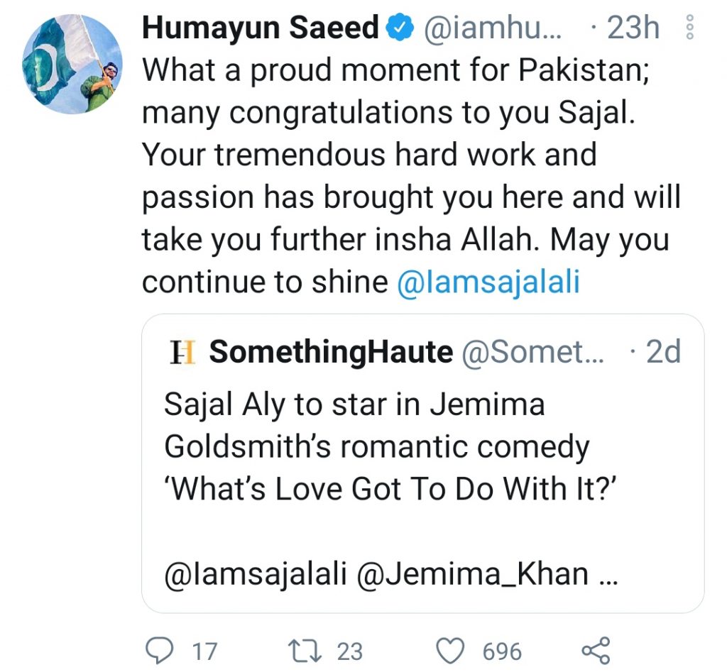 Here's What Humayun Saeed Has to Say to Sajal Aly