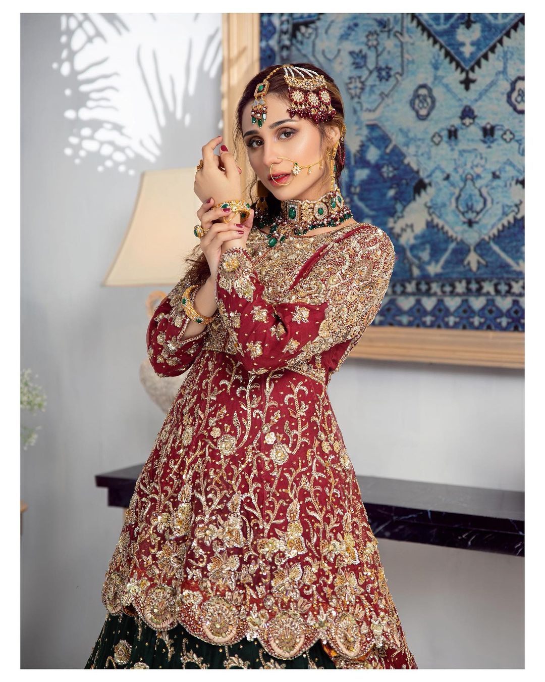 Mashal Khan Looks Ravishing In Deep Red Bridal Ensemble | Reviewit.pk