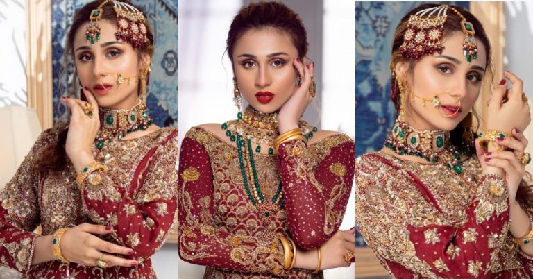 Mashal Khan Looks Ravishing In Deep Red Bridal Ensemble