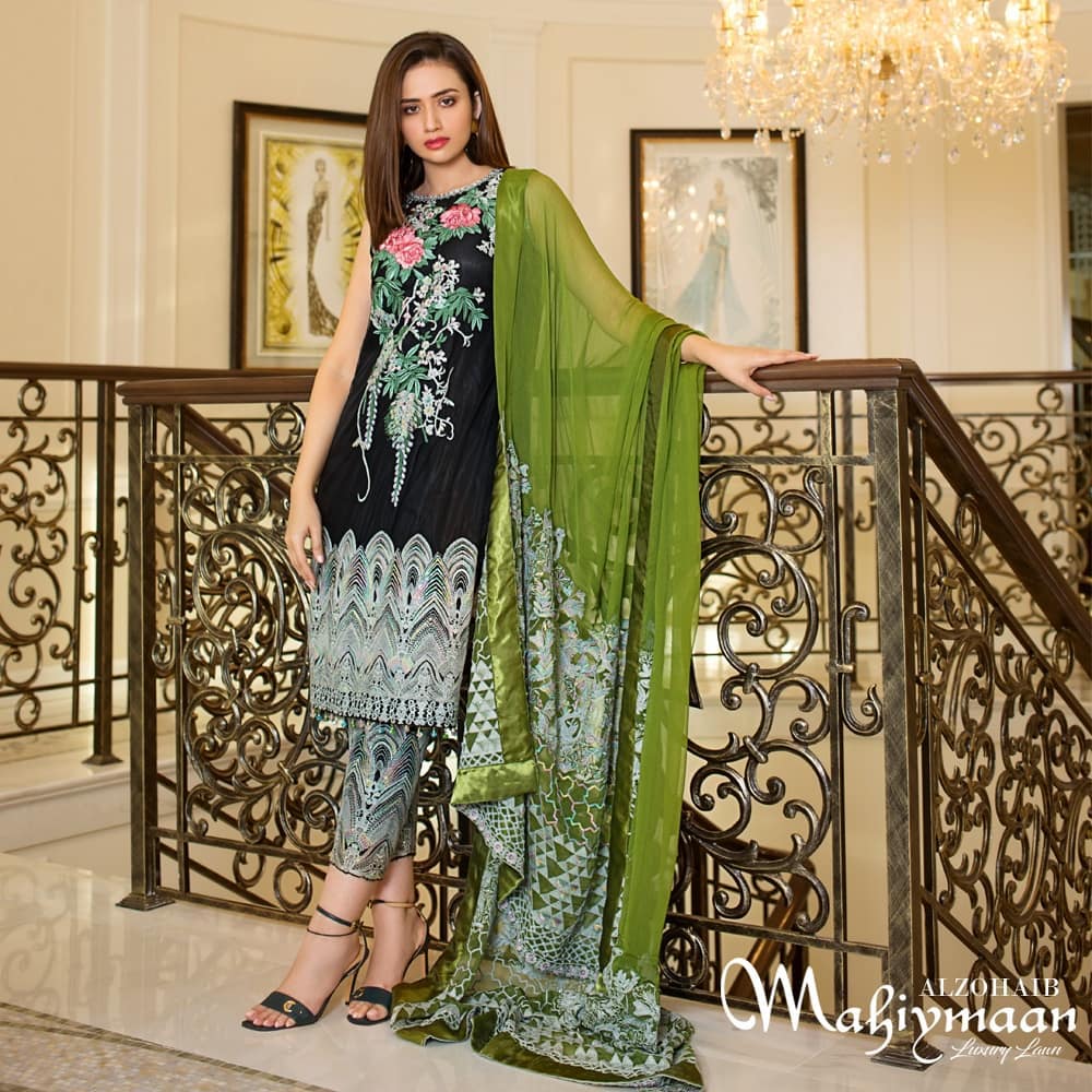 Latest Collection Of Alzohaib Textile Featuring The Gorgeous Sana Javed