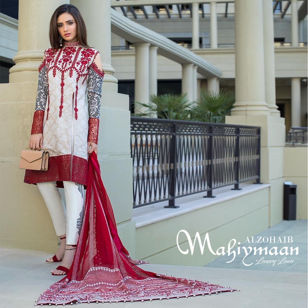 Latest Collection Of Alzohaib Textile Featuring The Gorgeous Sana Javed