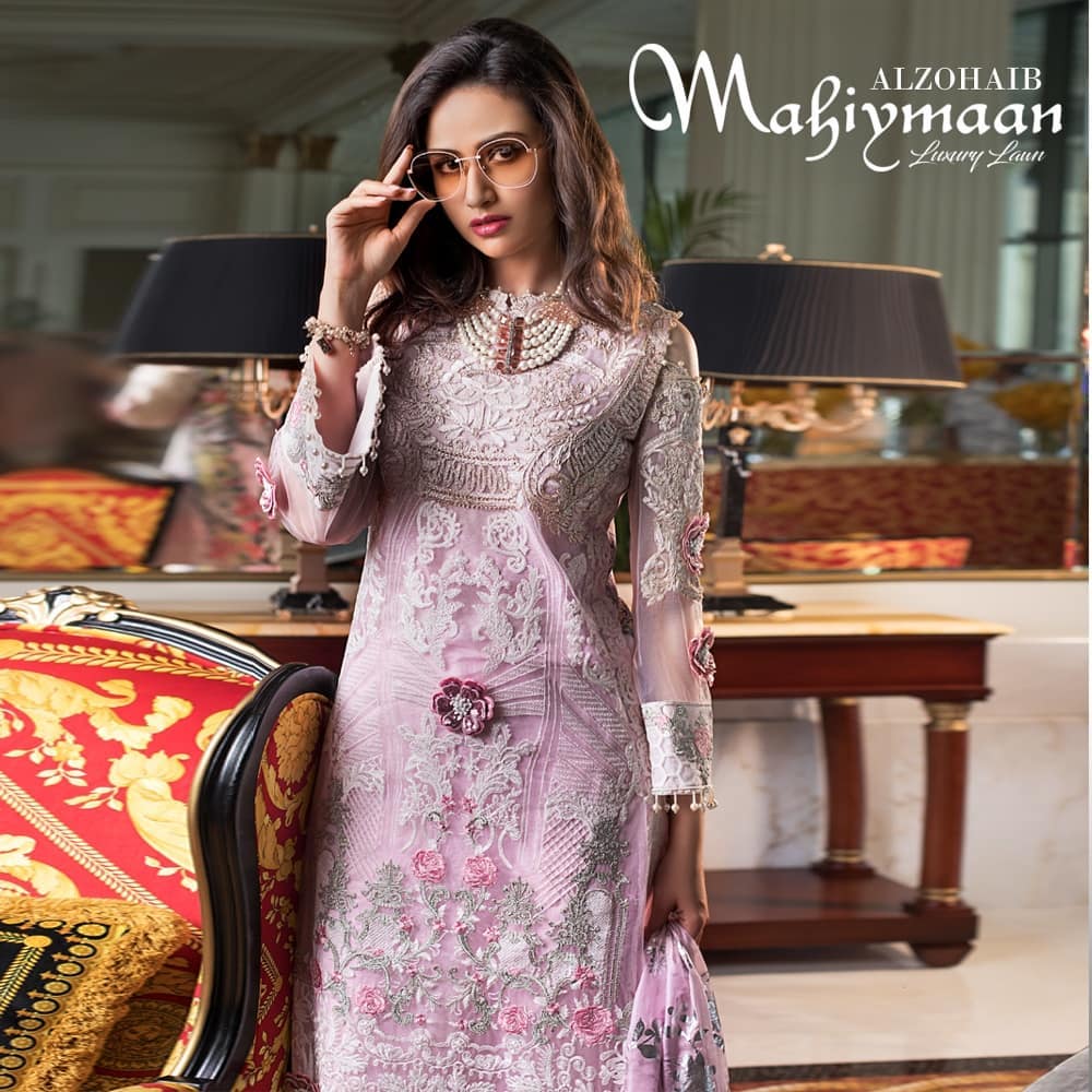 Latest Collection Of Alzohaib Textile Featuring The Gorgeous Sana Javed