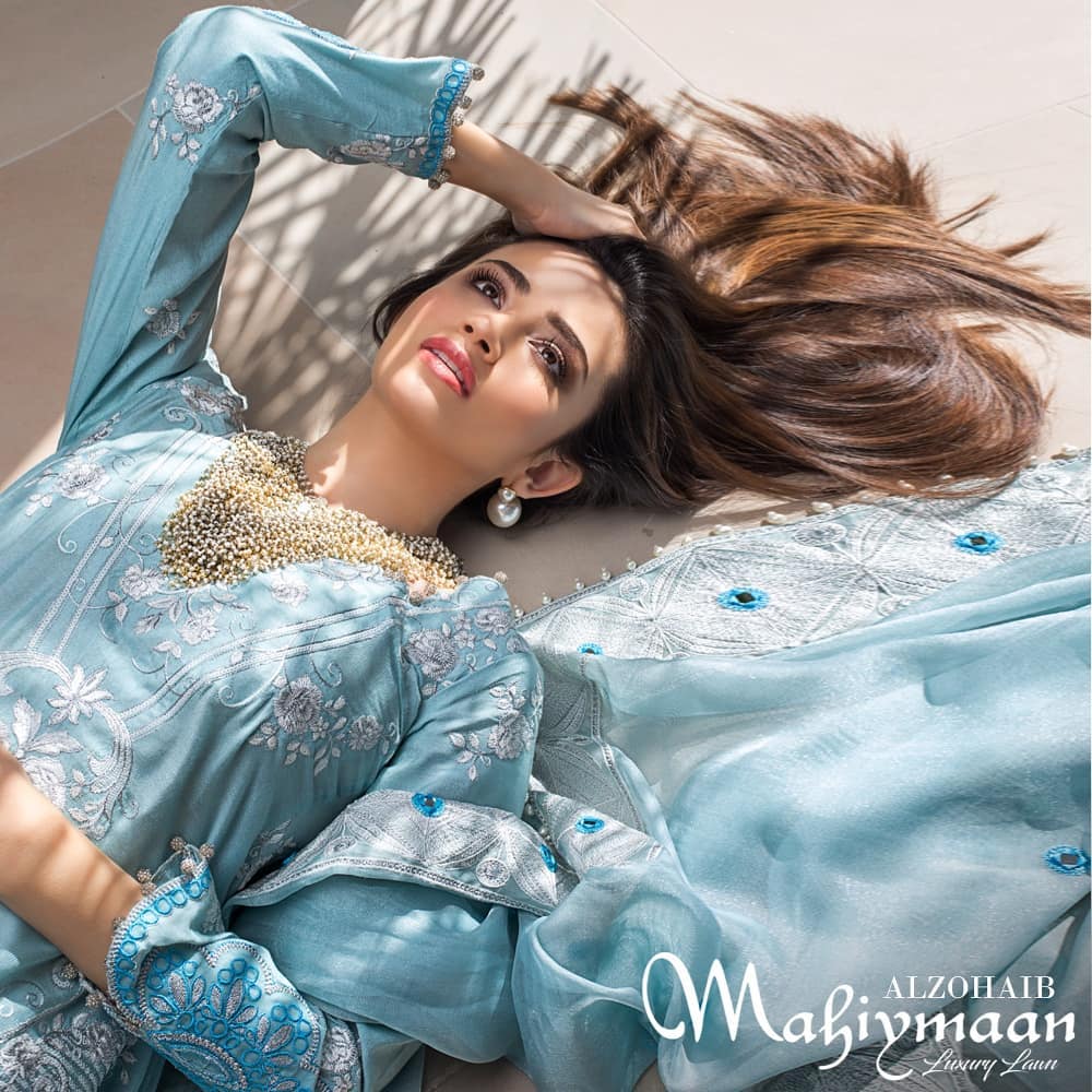 Latest Collection Of Alzohaib Textile Featuring The Gorgeous Sana Javed