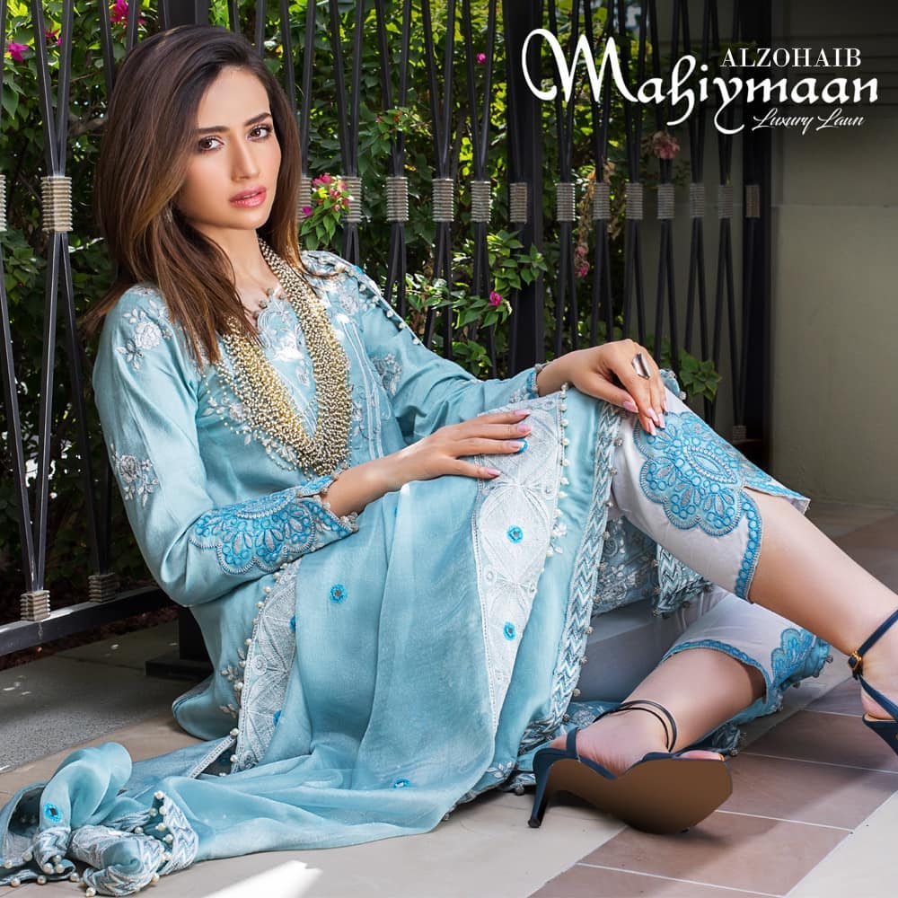 Latest Collection Of Alzohaib Textile Featuring The Gorgeous Sana Javed