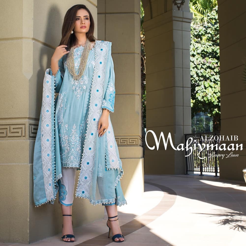 Latest Collection Of Alzohaib Textile Featuring The Gorgeous Sana Javed