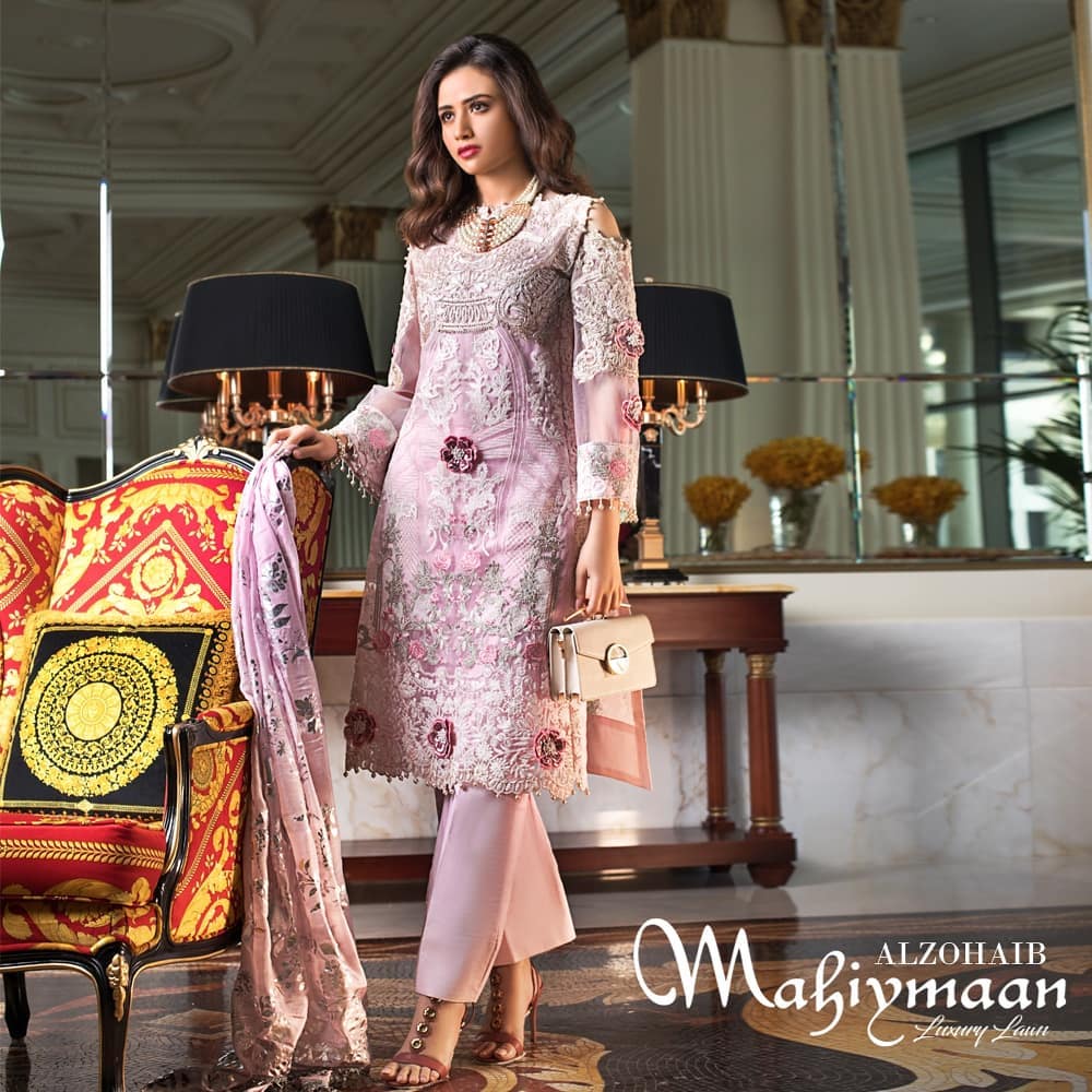 Latest Collection Of Alzohaib Textile Featuring The Gorgeous Sana Javed