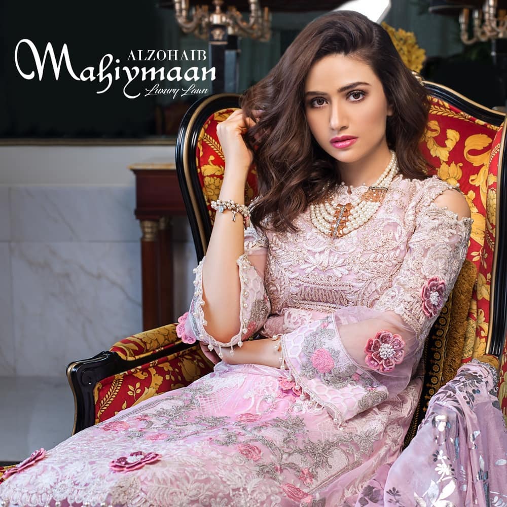 Latest Collection Of Alzohaib Textile Featuring The Gorgeous Sana Javed