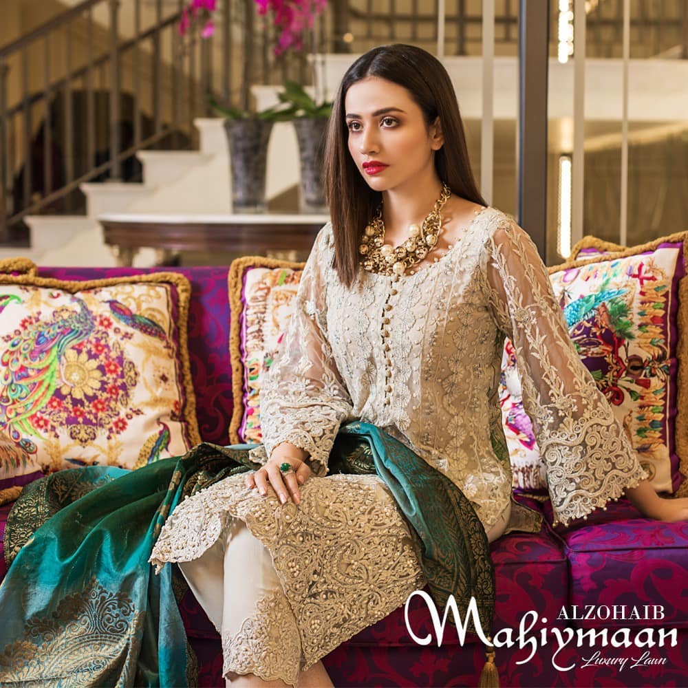 Latest Collection Of Alzohaib Textile Featuring The Gorgeous Sana Javed