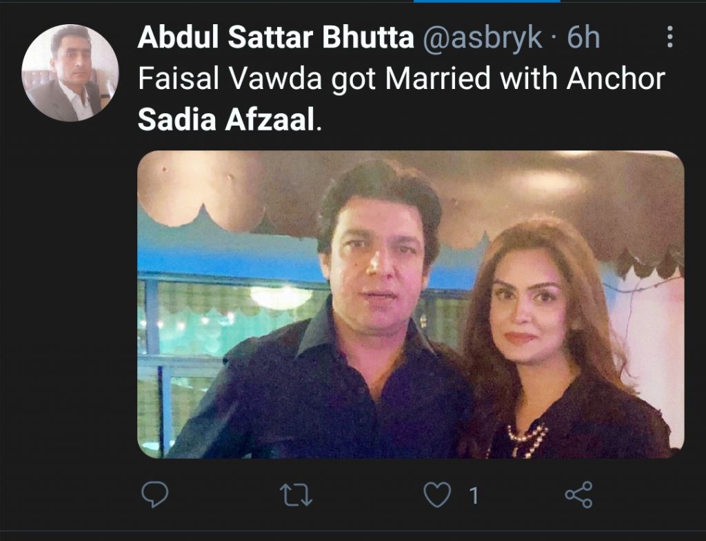 Faisal Vawda And Sadia Afzal Marriage Revealed
