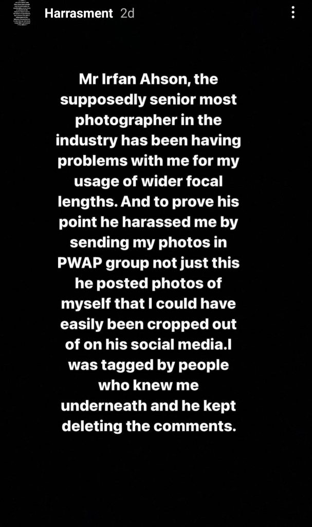 Photographer Irfan Ahson Accused of Bullying by Female Photographer