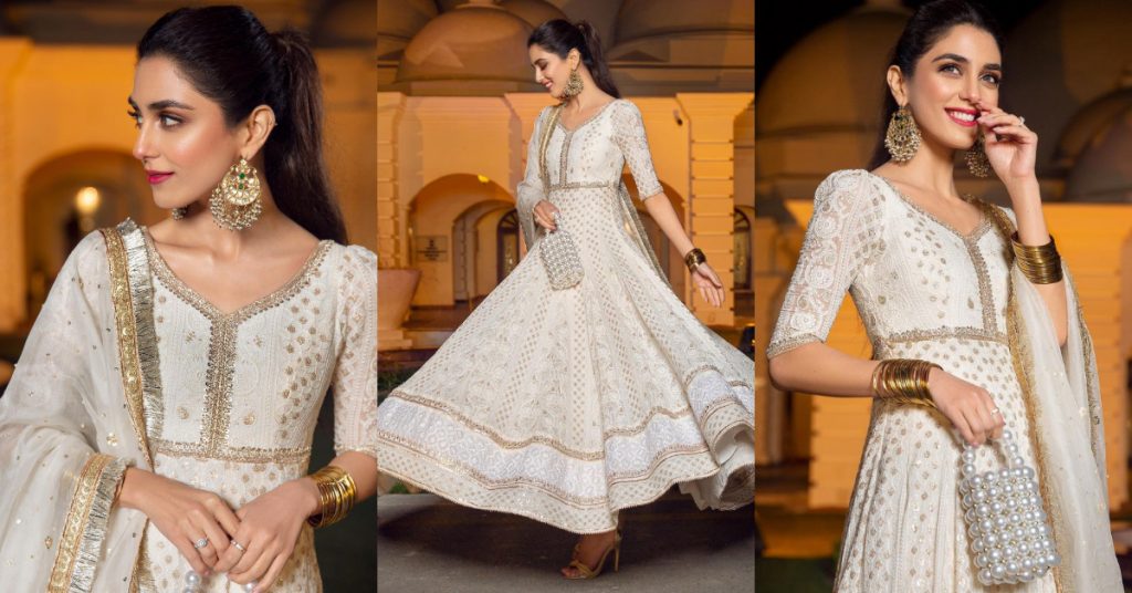 Maya Ali Flaunting Beautiful White Pishwas At A Wedding