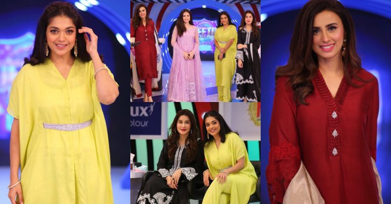 Sanam Jung And Madeha Naqvi At The Set Of JPL