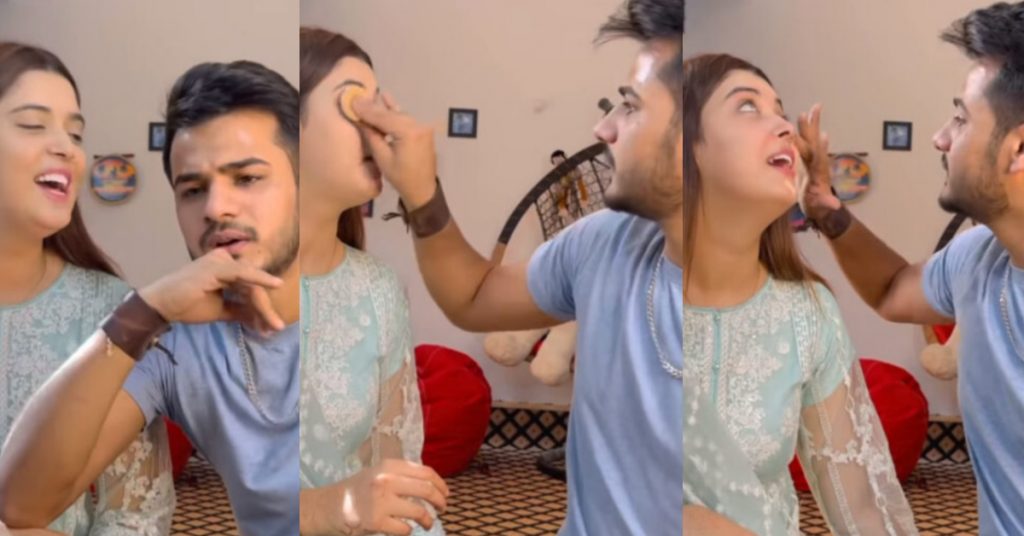 Zulqarnain Chaudhry Doing Wife Kanwal Aftab's Make Up