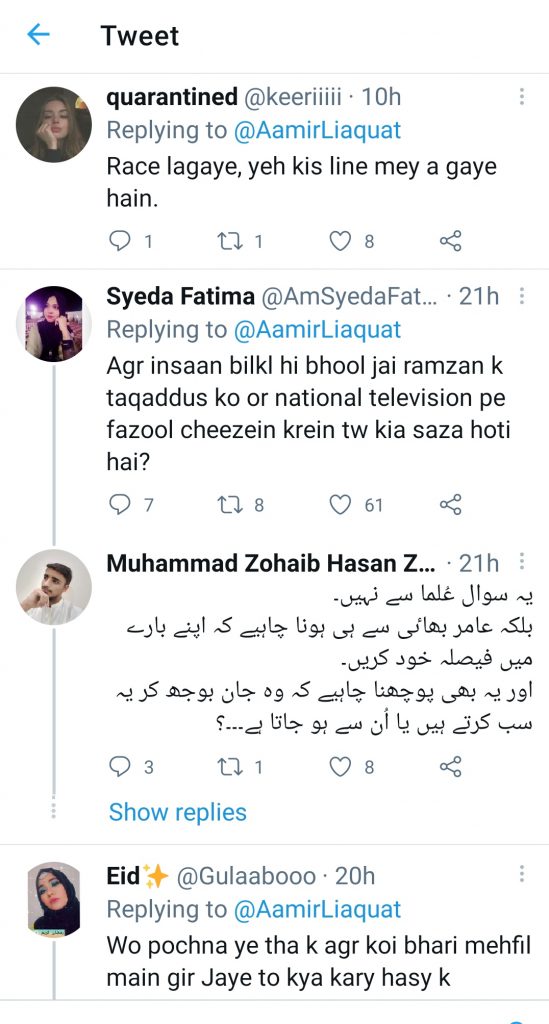 Twitter Trolls Aamir Liaquat For His Recent Content