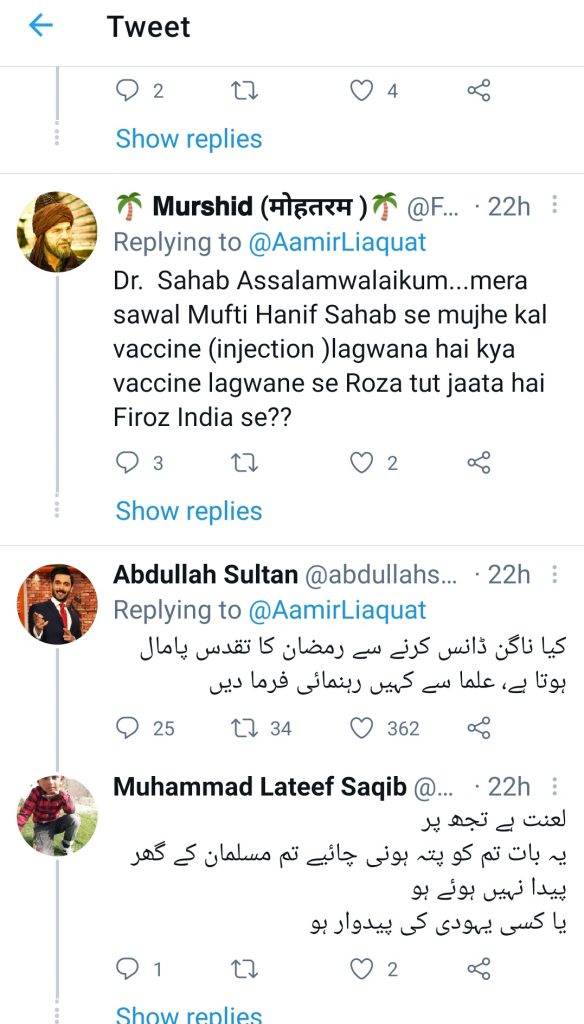 Twitter Trolls Aamir Liaquat For His Recent Content