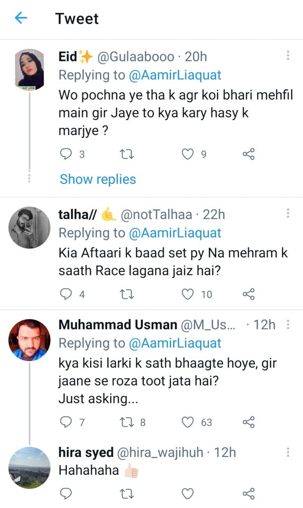 Twitter Trolls Aamir Liaquat For His Recent Content