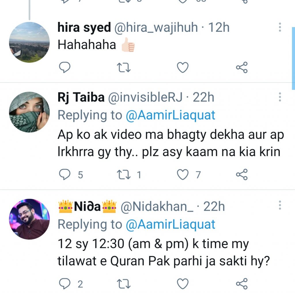 Twitter Trolls Aamir Liaquat For His Recent Content