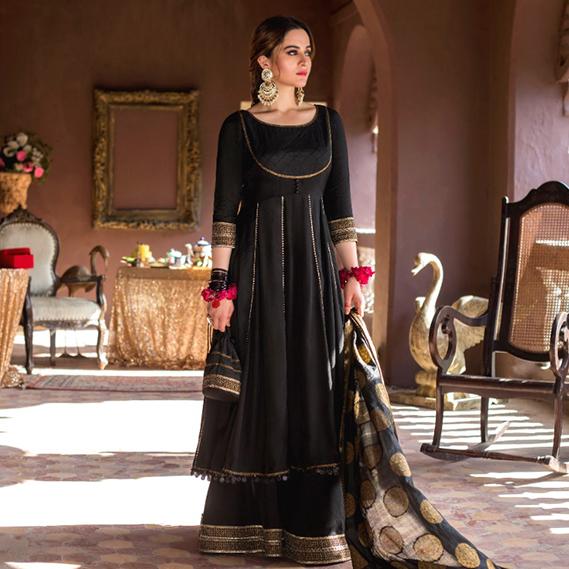 Dark Black Color Party Wear Georgette Embroidered Unstitched Pakistani –  fashionnaari